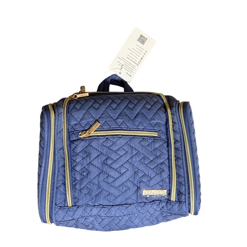 Lizzton Quilted Cosmetic Bag Toiletry‎ Organizer Makeup Travel Hanging Blue Gold